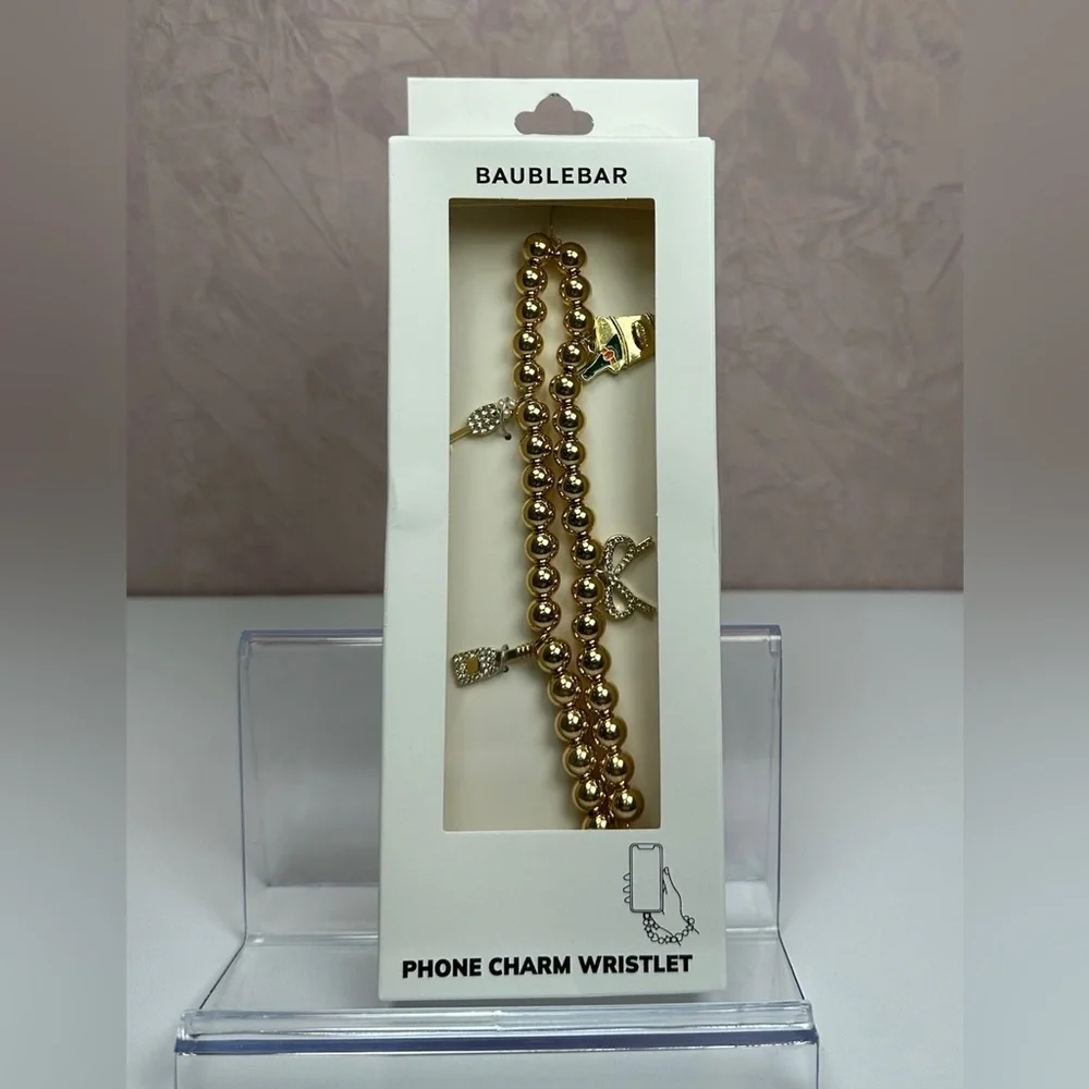 BaubleBar Gold Colored Beaded Phone Charm Wristlet - Picture 1 of 14